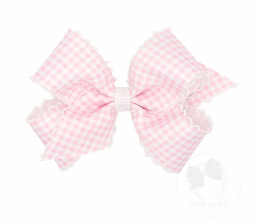 Medium Gingham - Printed Grosgrain Hair Bow with Moonstitch Edge