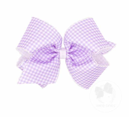 King Gingham - Printed Grosgrain Girls Hair Bow With Moonstitch Edge